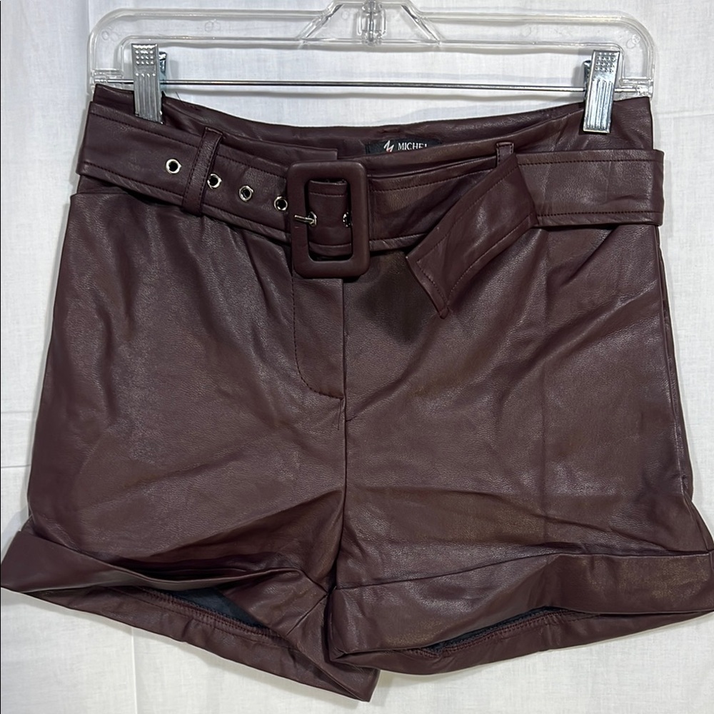 Michele Brown High Waist Leather Shorts